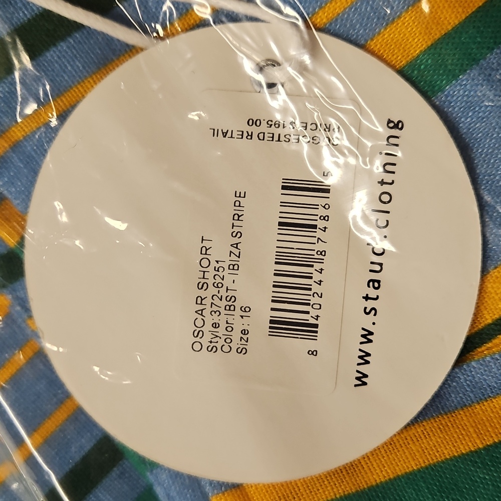 Staud Oscar Striped Linen Shorts In Blue And Orange Ibiza Stripe Size 16 NWT - Picture 14 of 14